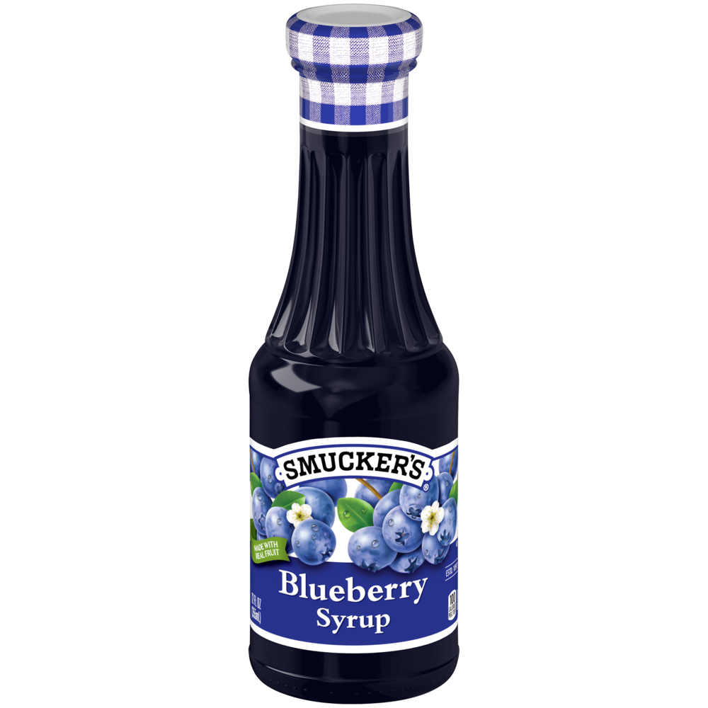 a blue bottle of Smucker's Blueberry Syrup