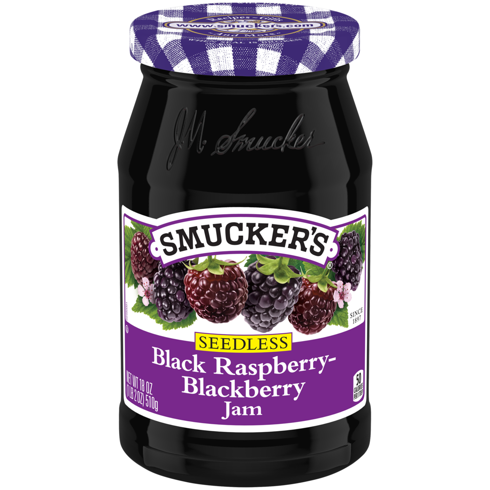 a jar of Smucker's Seedless Black Raspberry-Blackberry Jam