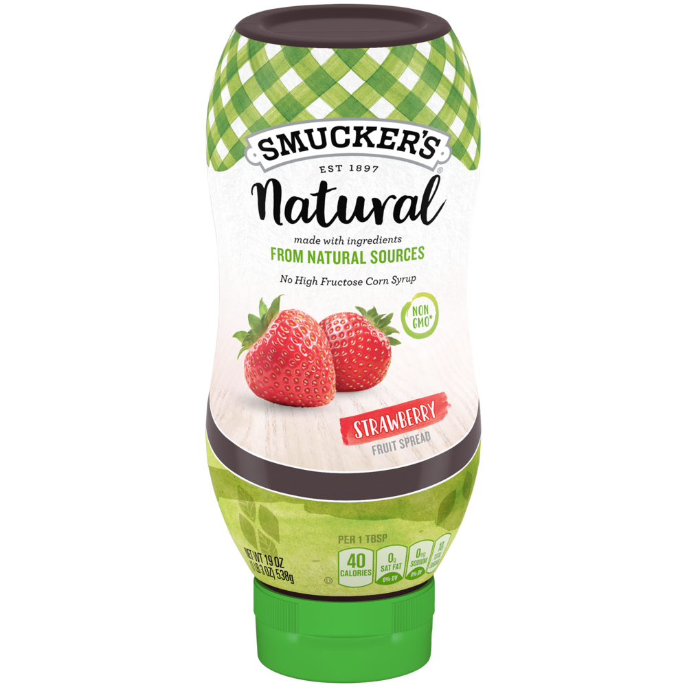 a squeezable bottle of Smucker's Natural Strawberry Fruit Spread